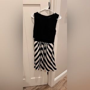 Black And White Striped Semi Formal Dress With Pockets